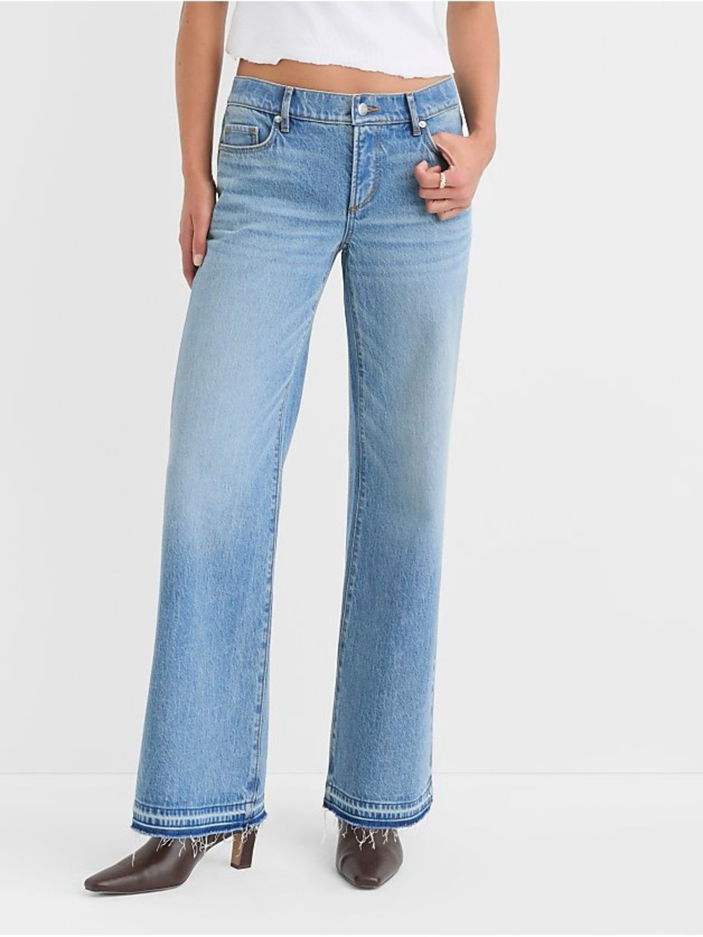 LOFT Rivete Let Down Hem Low Rise Wide Leg Jeans - Picture 2 of 7